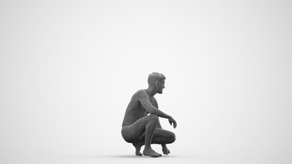 3D people model man pool, scanned human for 3ds Max rendering, wireframe side view