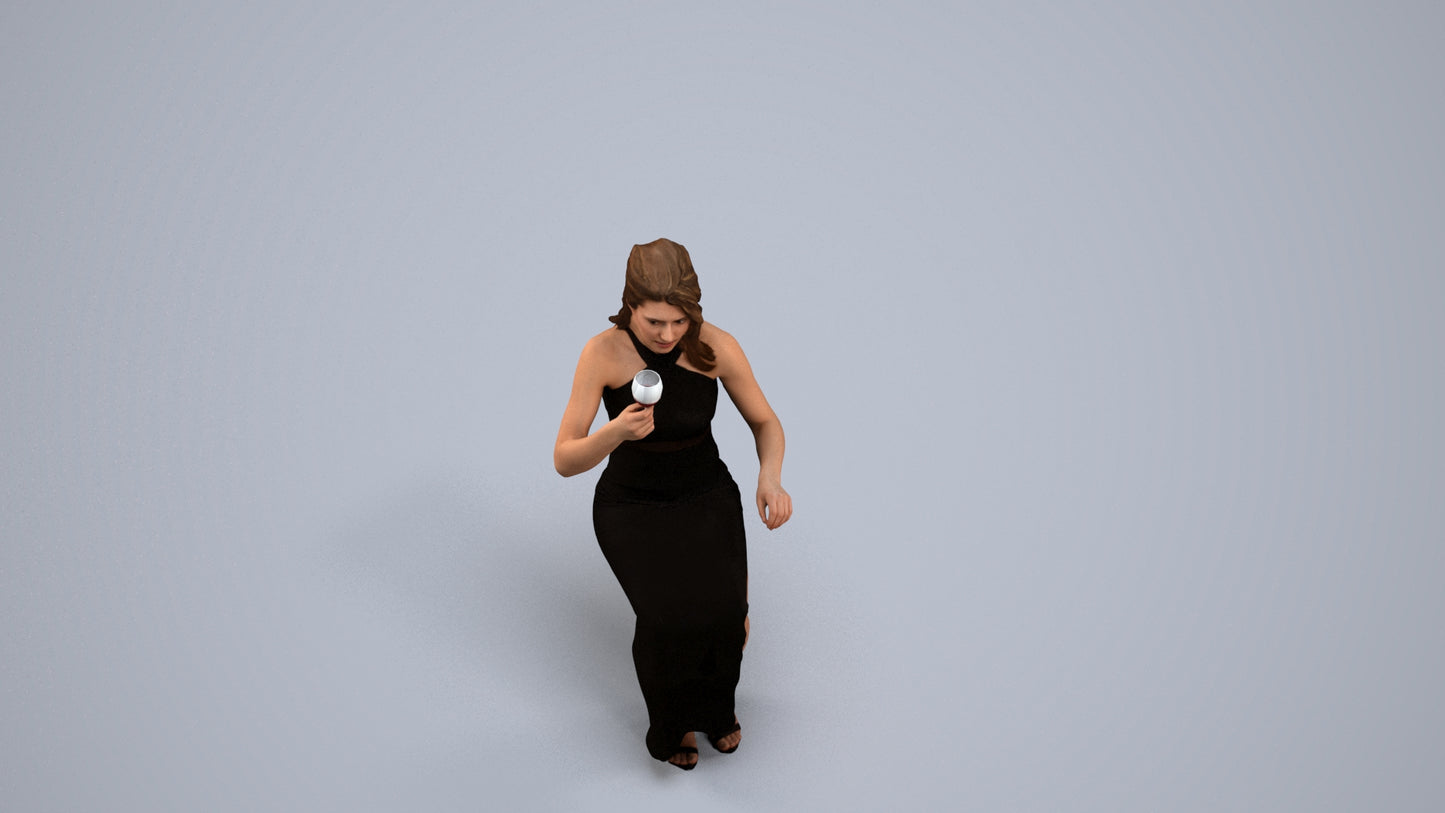 3D human model woman formal formalaffairs, photogrammetry scanned person for archviz, back view render