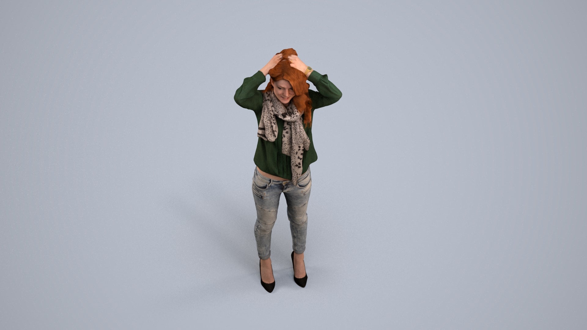 scanned 3D woman casual standing, photogrammetry people for Enscape and V-Ray, back view render