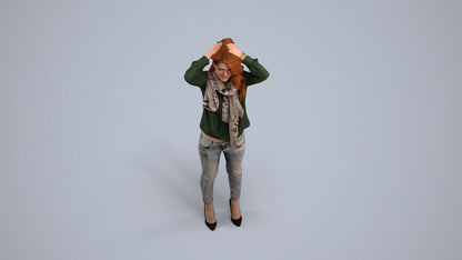 scanned 3D woman casual standing, photogrammetry people for Enscape and V-Ray, back view render