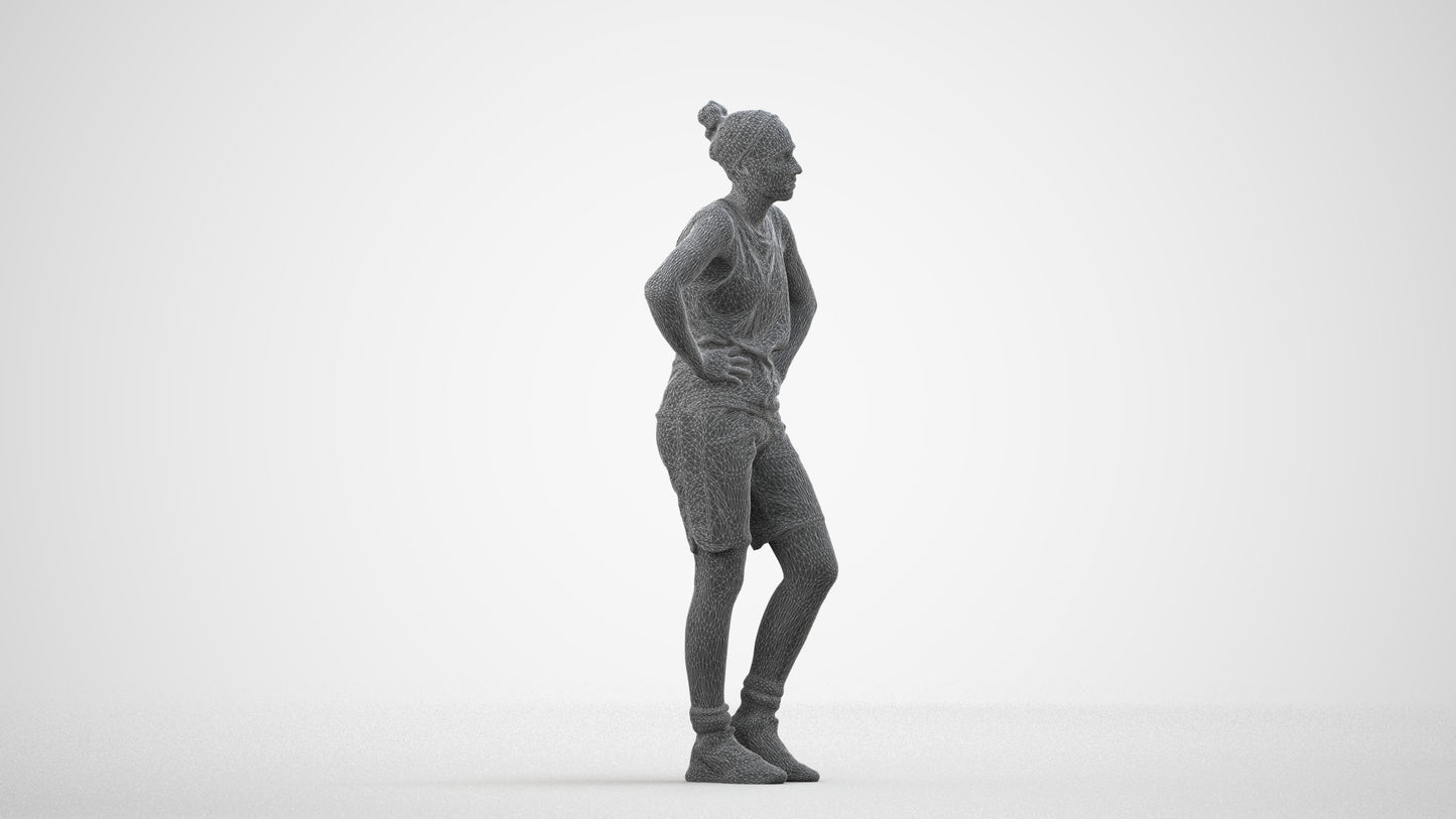 realistic 3D human woman sport, archviz people FBX OBJ for Blender, wireframe front view