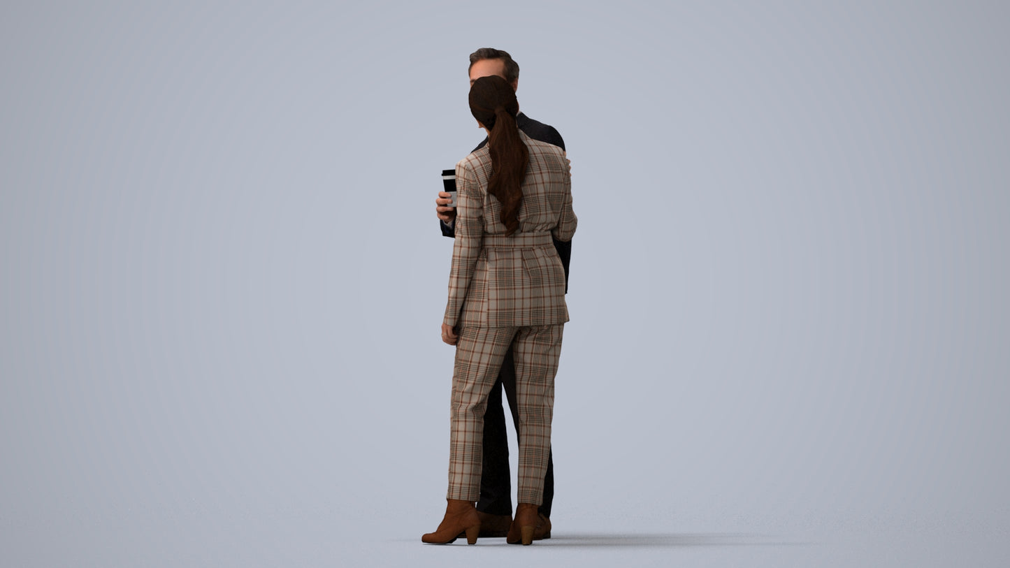 realistic 3D human woman formal business, archviz people FBX OBJ for Blender, three-quarter view render