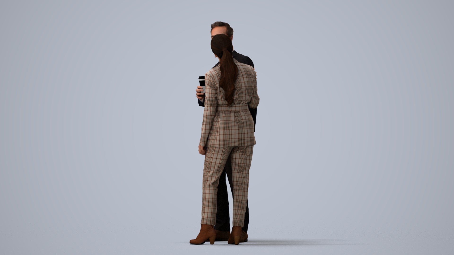 realistic 3D human woman formal business, archviz people FBX OBJ for Blender, three-quarter view render
