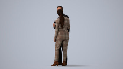 realistic 3D human woman formal business, archviz people FBX OBJ for Blender, three-quarter view render