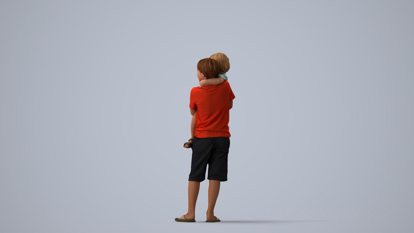 realistic 3D human boy casual kids, archviz people FBX OBJ for Blender, three-quarter view render