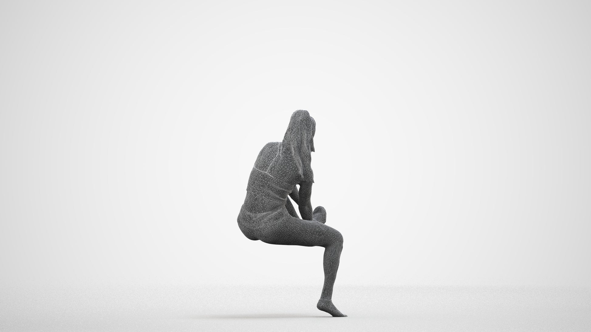 realistic 3D human woman sport, archviz people FBX OBJ for Blender, wireframe side view