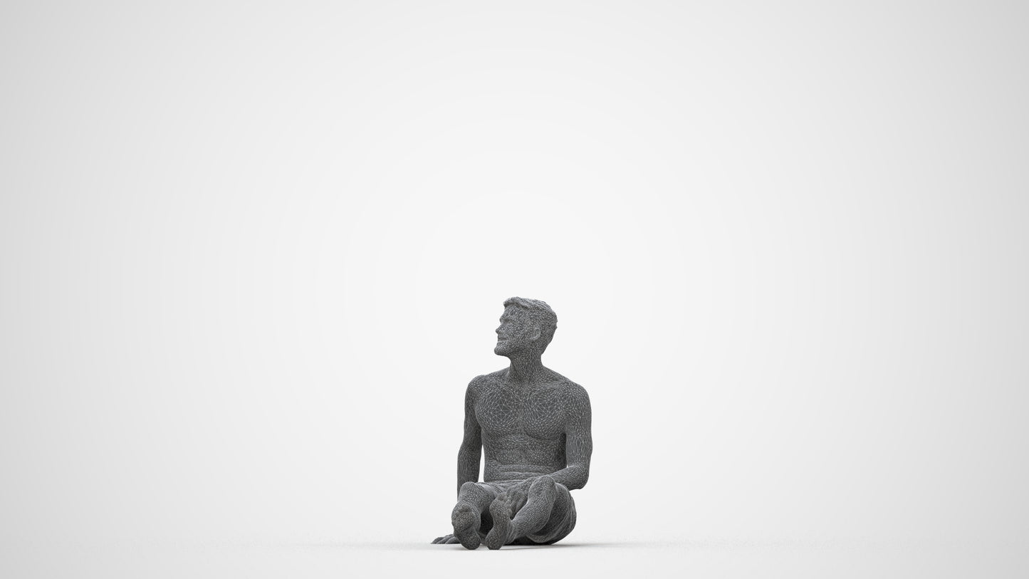 3D people model man pool, scanned human for 3ds Max rendering, wireframe back view