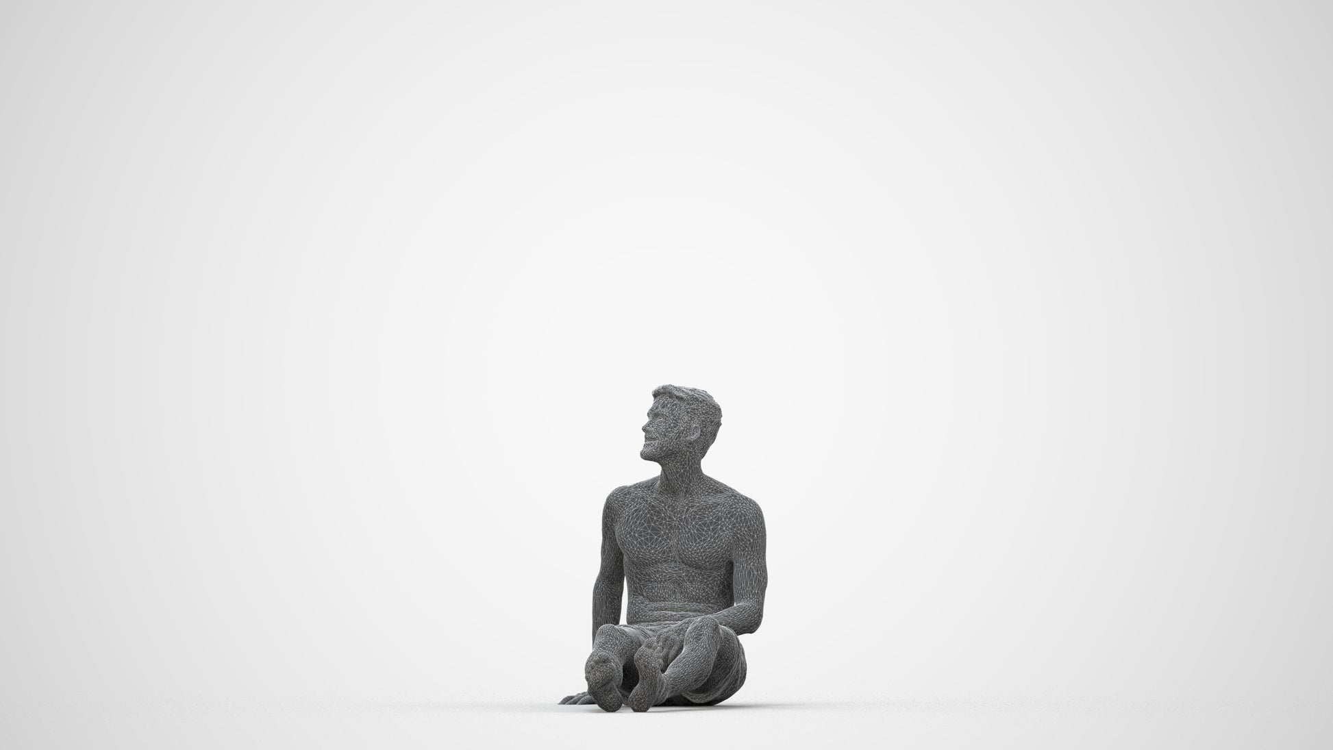 3D people model man pool, scanned human for 3ds Max rendering, wireframe back view