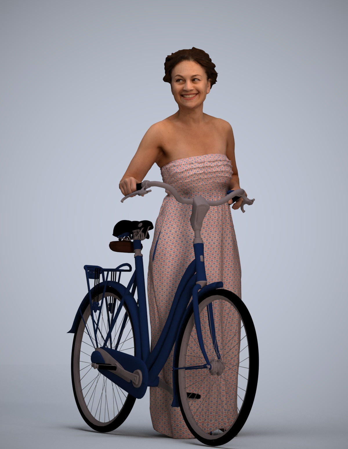 3D scanned woman cycling casual, photorealistic archviz people for Enscape and SketchUp