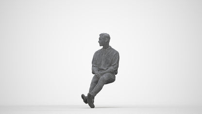 scanned 3D man casual sitting, photogrammetry people for Enscape and V-Ray, wireframe back view