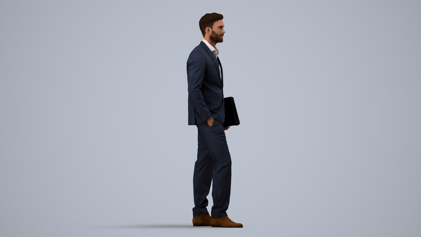 realistic 3D people man business, render-ready for V-Ray and Corona, FBX OBJ, side view render