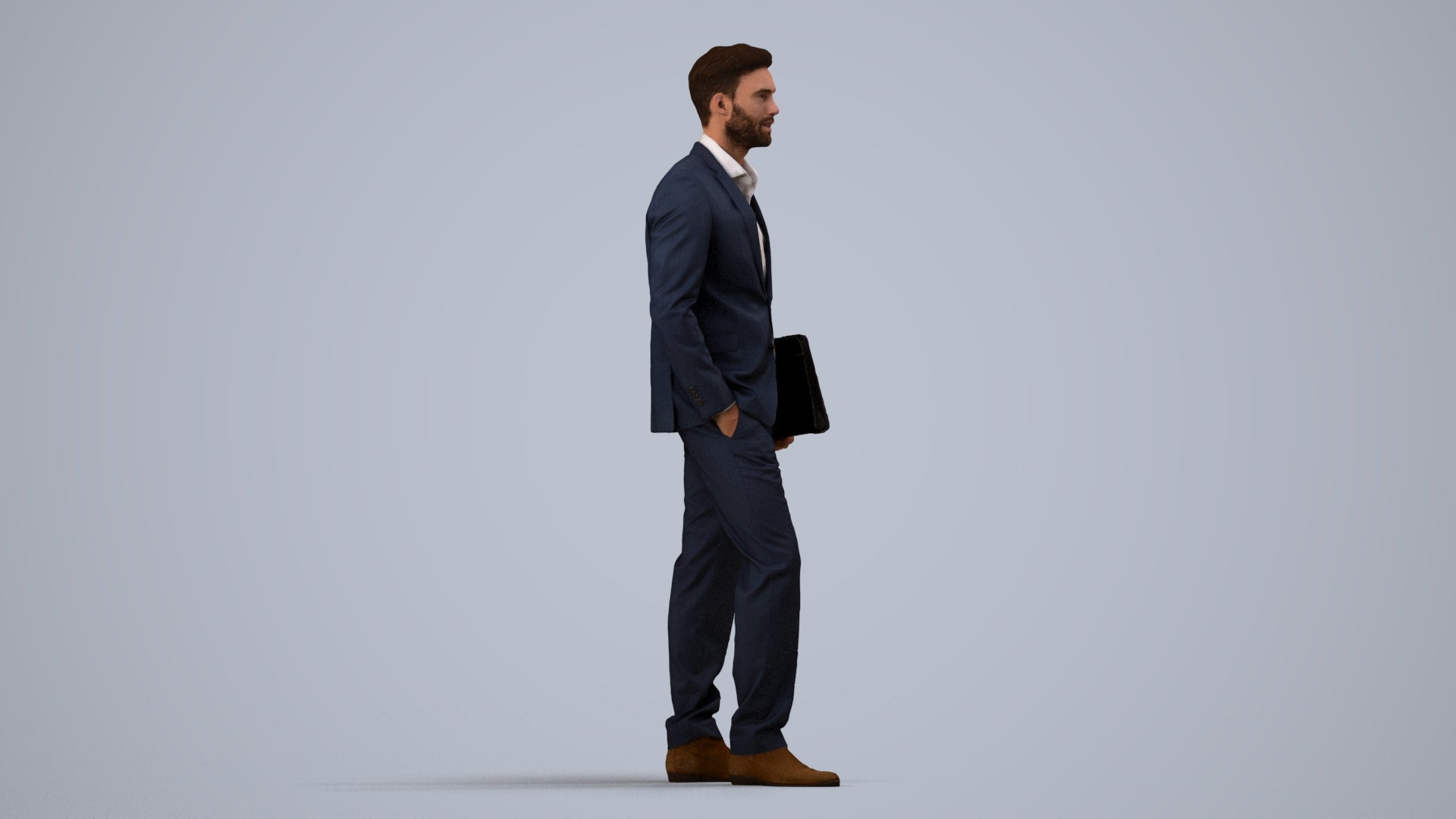 realistic 3D people man business, render-ready for V-Ray and Corona, FBX OBJ, side view render