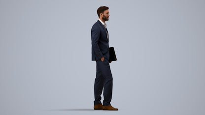 realistic 3D people man business, render-ready for V-Ray and Corona, FBX OBJ, side view render