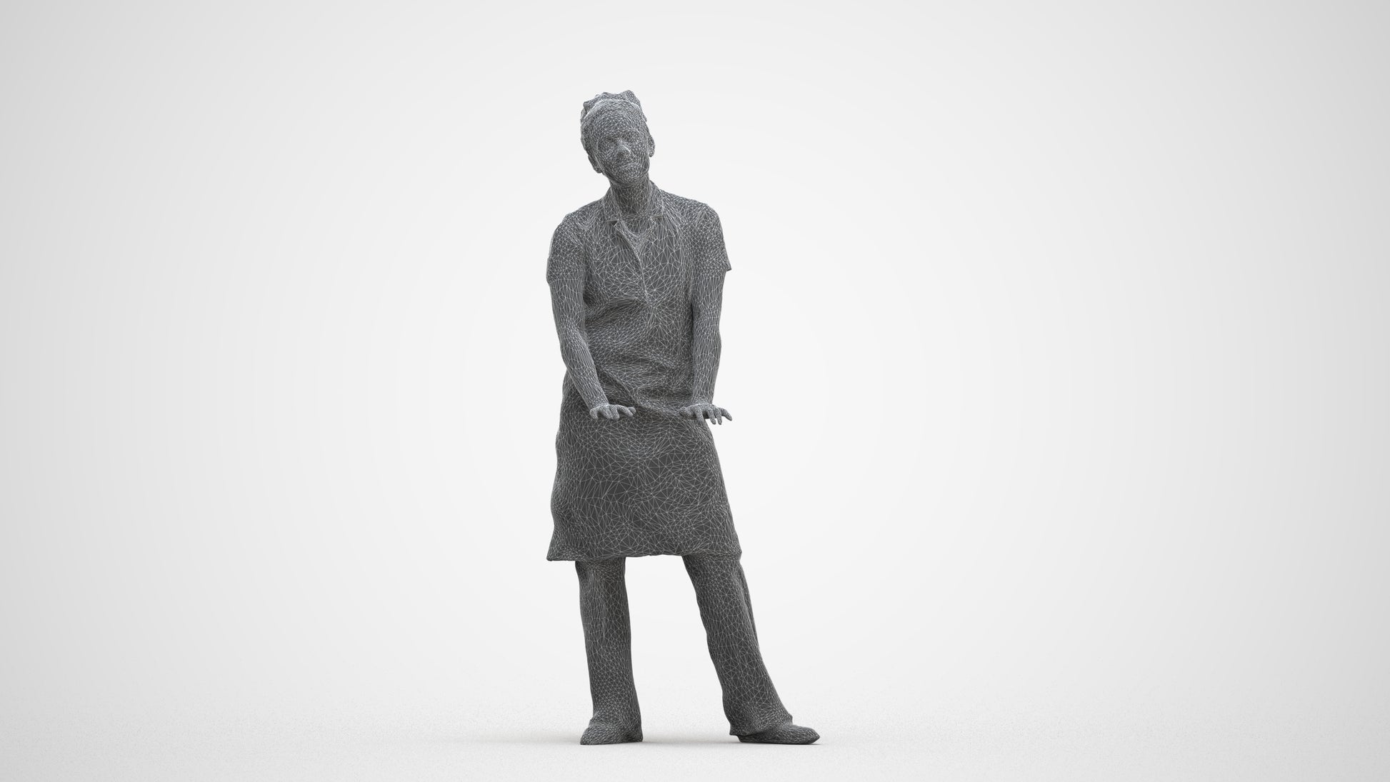scanned 3D woman hospitality, photogrammetry people for Enscape and V-Ray, three-quarter front view render