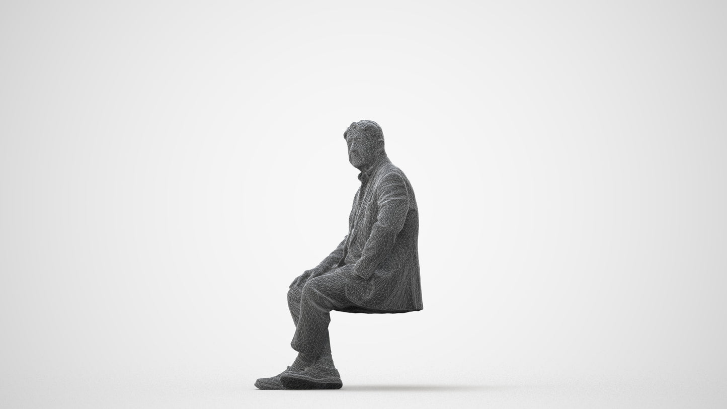 3D people model senior man business sitting, scanned human for 3ds Max rendering, square thumbnail