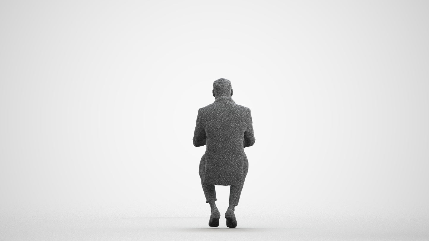 realistic 3D man business, scanned archviz people for Blender and 3ds Max, wireframe front view