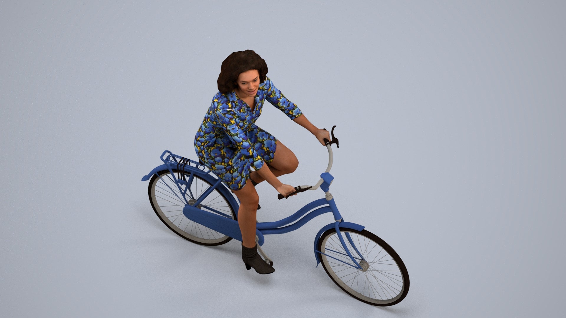 photogrammetry 3D woman casual cycling, realistic human model archviz FBX, back view render