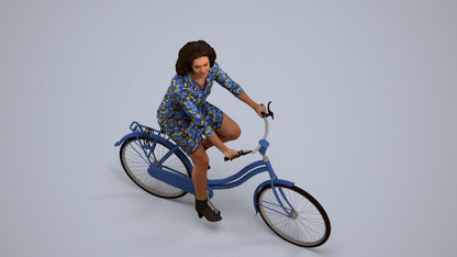 photogrammetry 3D woman casual cycling, realistic human model archviz FBX, back view render