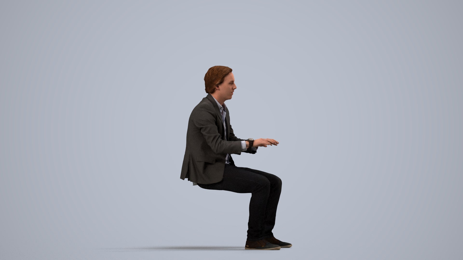 scanned 3D man business, photogrammetry people for Enscape and V-Ray, side view render