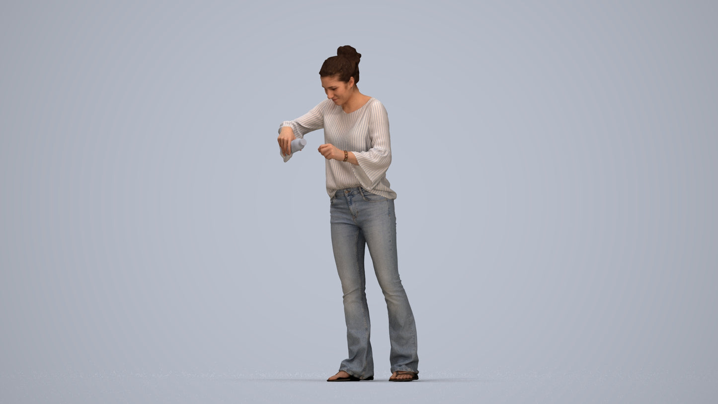 3D scanned woman standing casual, photorealistic archviz people for Enscape and SketchUp, top-down view render
