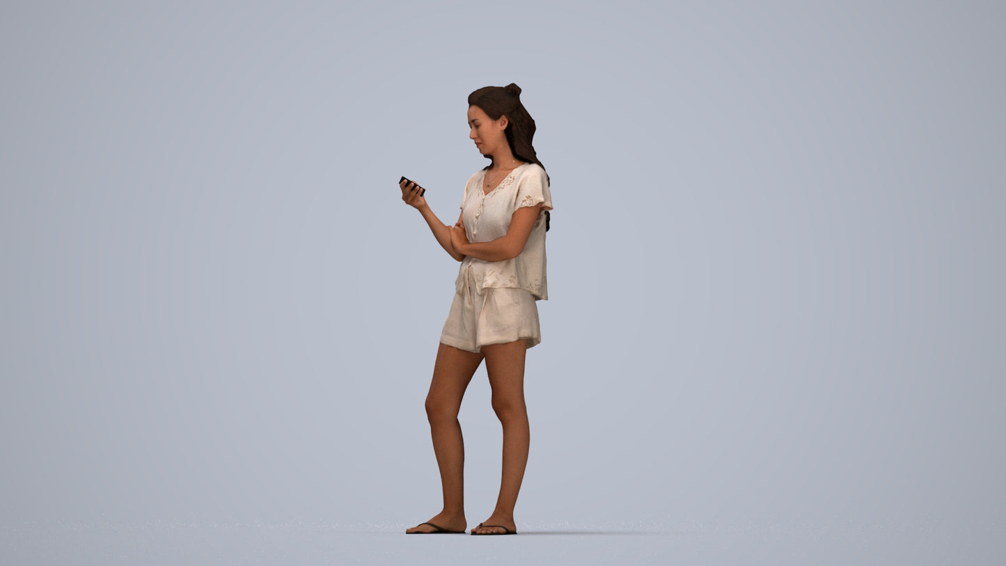realistic 3D people woman casual standing, render-ready for V-Ray and Corona, FBX OBJ, top-down view render