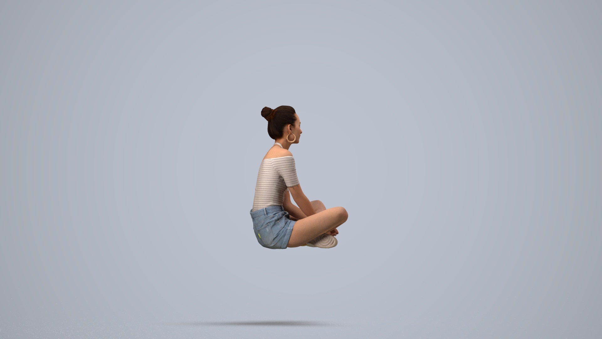 scanned 3D woman casual sitting, photogrammetry people for Enscape and V-Ray, side view render