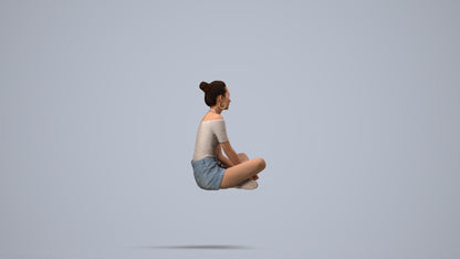 scanned 3D woman casual sitting, photogrammetry people for Enscape and V-Ray, side view render