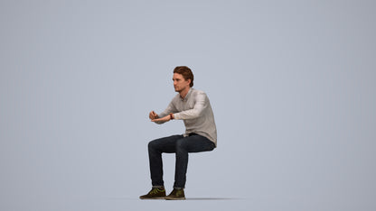 3D people model man casual sitting, scanned human for 3ds Max rendering, top-down view render