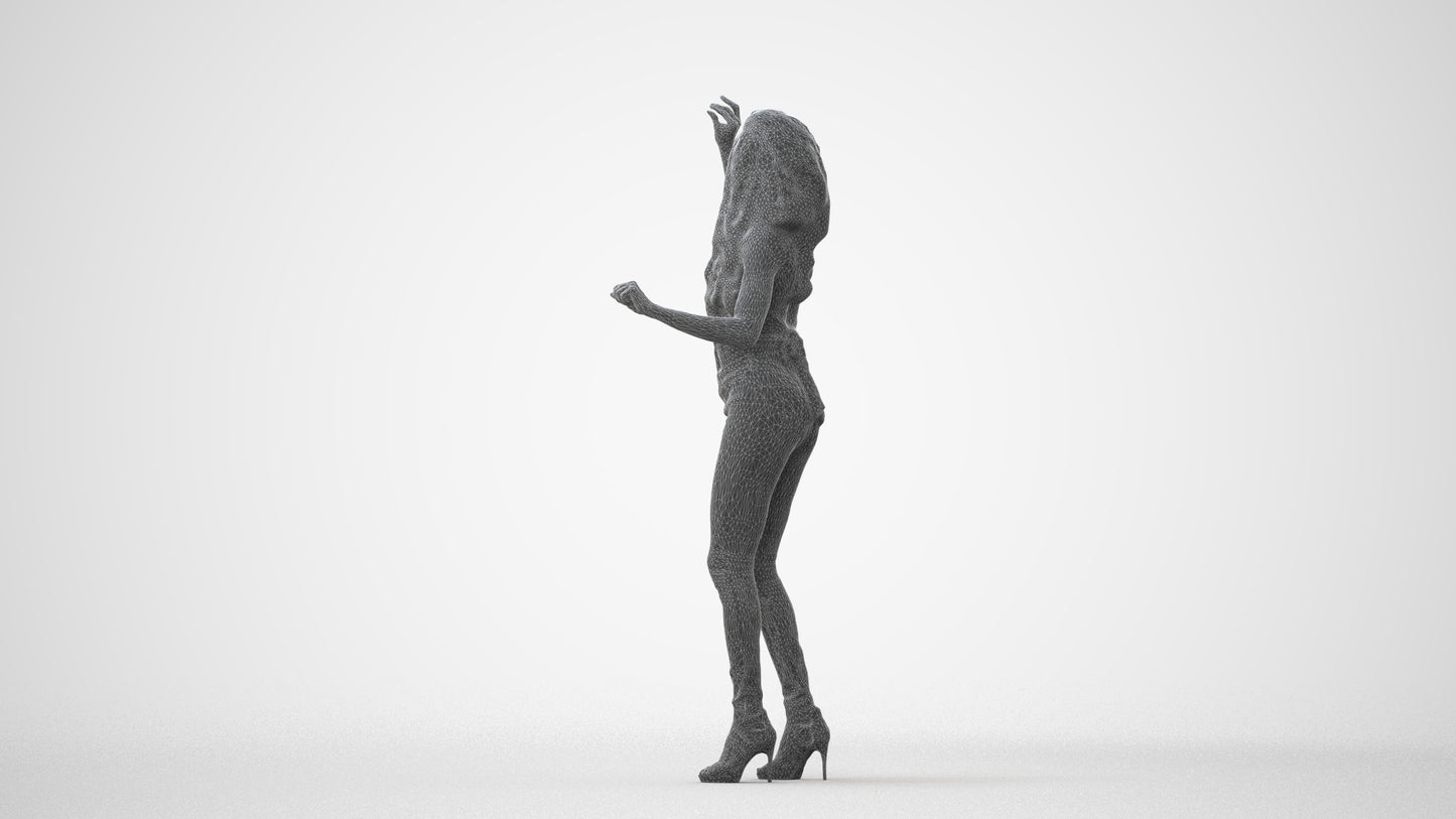 3D human model woman casual standing, photogrammetry scanned person for archviz, square thumbnail