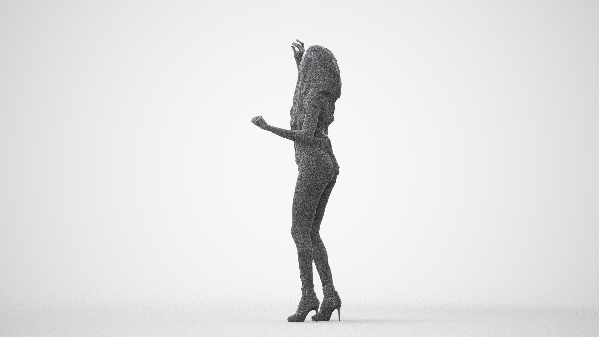 3D human model woman casual standing, photogrammetry scanned person for archviz, square thumbnail