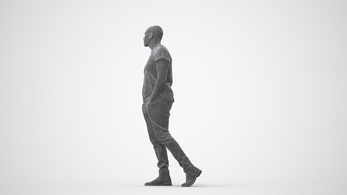 3D scanned man walking casual, photorealistic archviz people for Enscape and SketchUp, square thumbnail