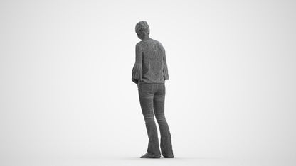 realistic 3D human woman casual standing, archviz people FBX OBJ for Blender, wireframe front view