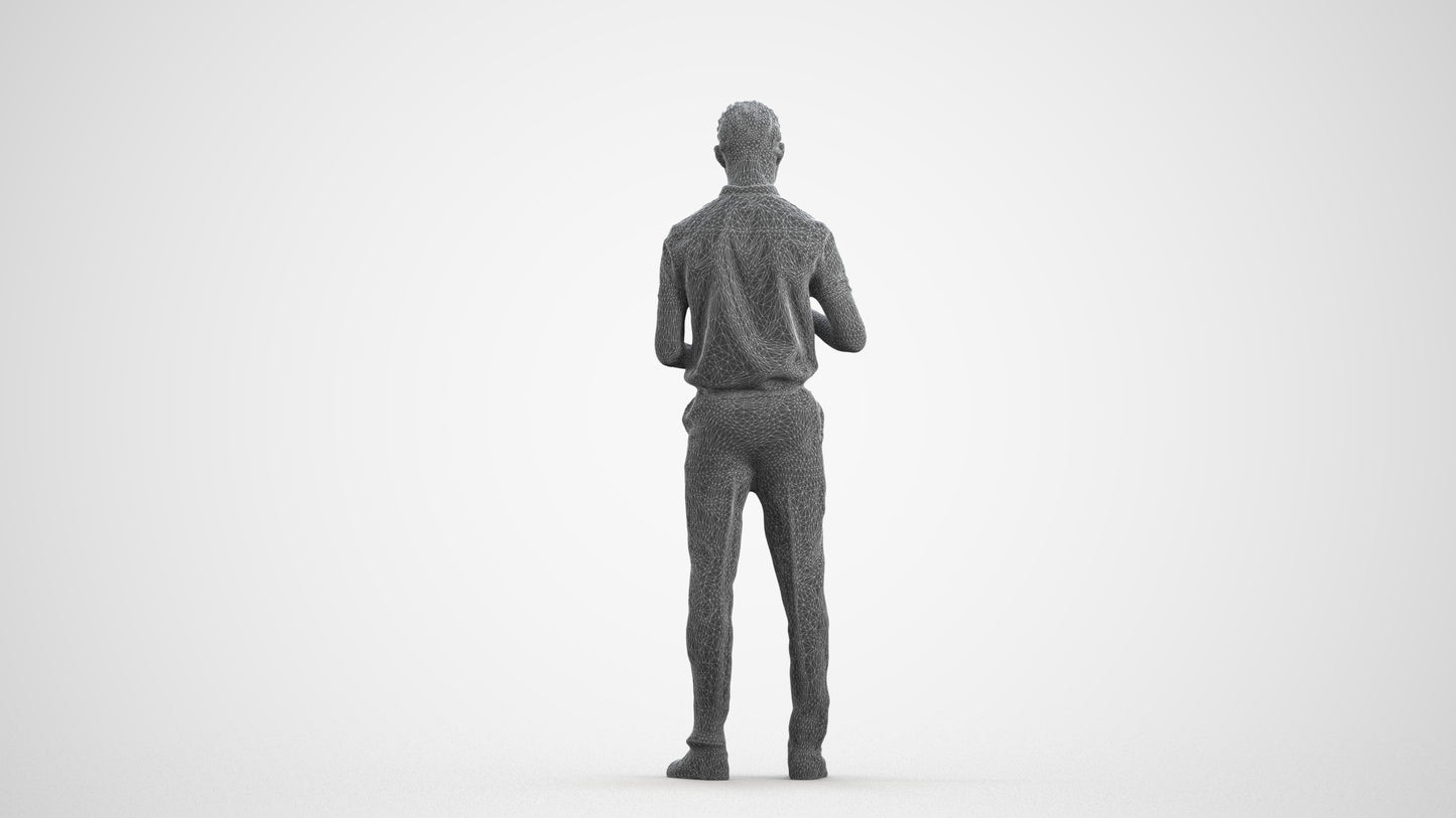 3D human model boy hospitality, photogrammetry scanned person for archviz, wireframe front view
