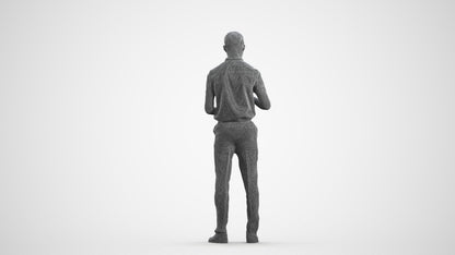 3D human model boy hospitality, photogrammetry scanned person for archviz, wireframe front view