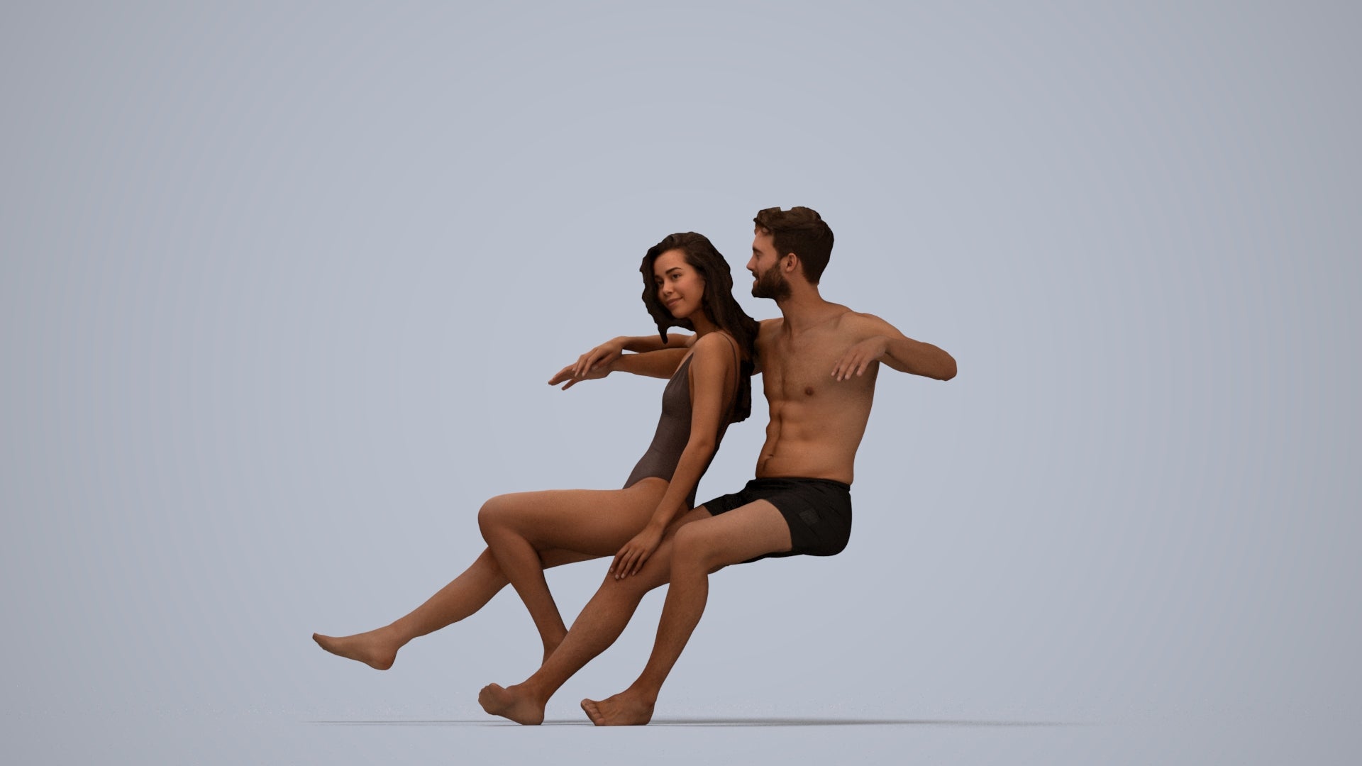 3D scanned woman mix, photorealistic archviz people for Enscape and SketchUp, top-down view render