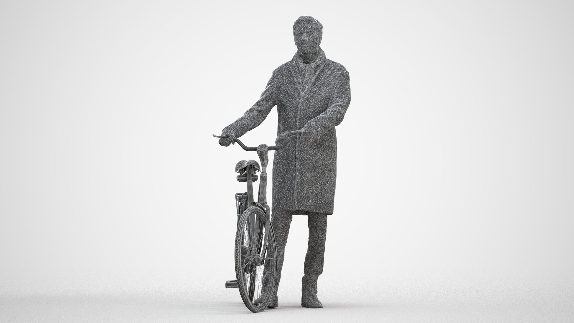 photogrammetry 3D man cycling, realistic human model archviz FBX, three-quarter front view render