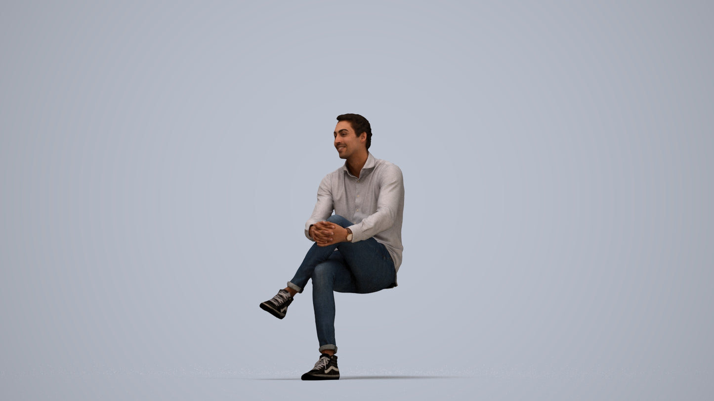 realistic 3D human man casual sitting, archviz people FBX OBJ for Blender, top-down view render