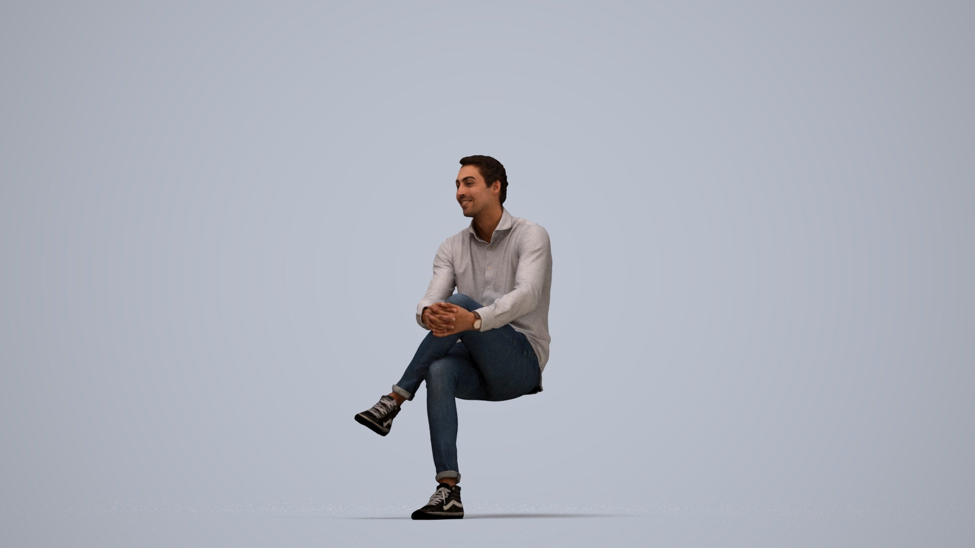 realistic 3D human man casual sitting, archviz people FBX OBJ for Blender, top-down view render