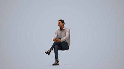 realistic 3D human man casual sitting, archviz people FBX OBJ for Blender, top-down view render