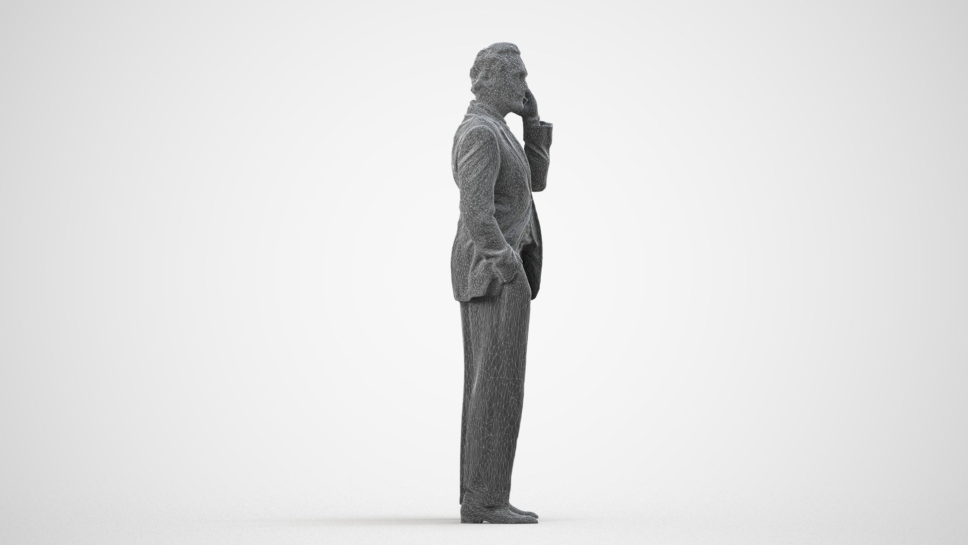 photogrammetry 3D man business standing, realistic human model archviz FBX, wireframe side view