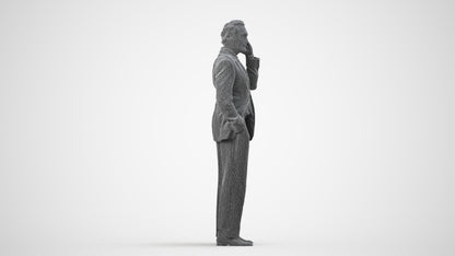 photogrammetry 3D man business standing, realistic human model archviz FBX, wireframe side view