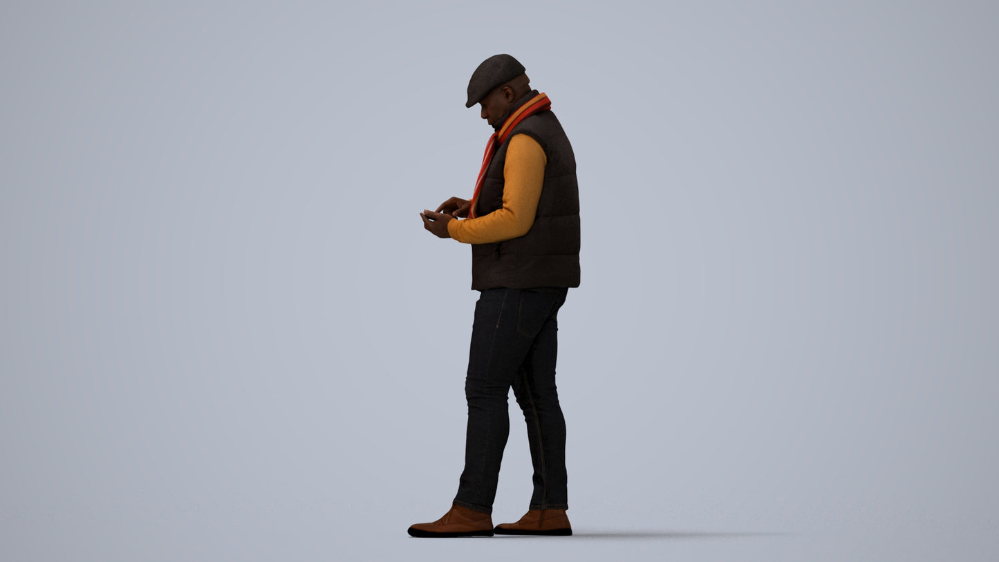 3D scanned man standing casual, photorealistic archviz people for Enscape and SketchUp, three-quarter view render