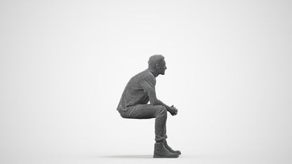 scanned 3D man casual sitting, photogrammetry people for Enscape and V-Ray, wireframe side view