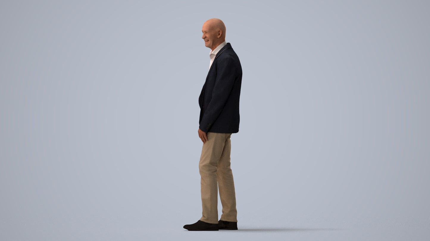 realistic 3D senior man business, scanned archviz people for Blender and 3ds Max, three-quarter view render