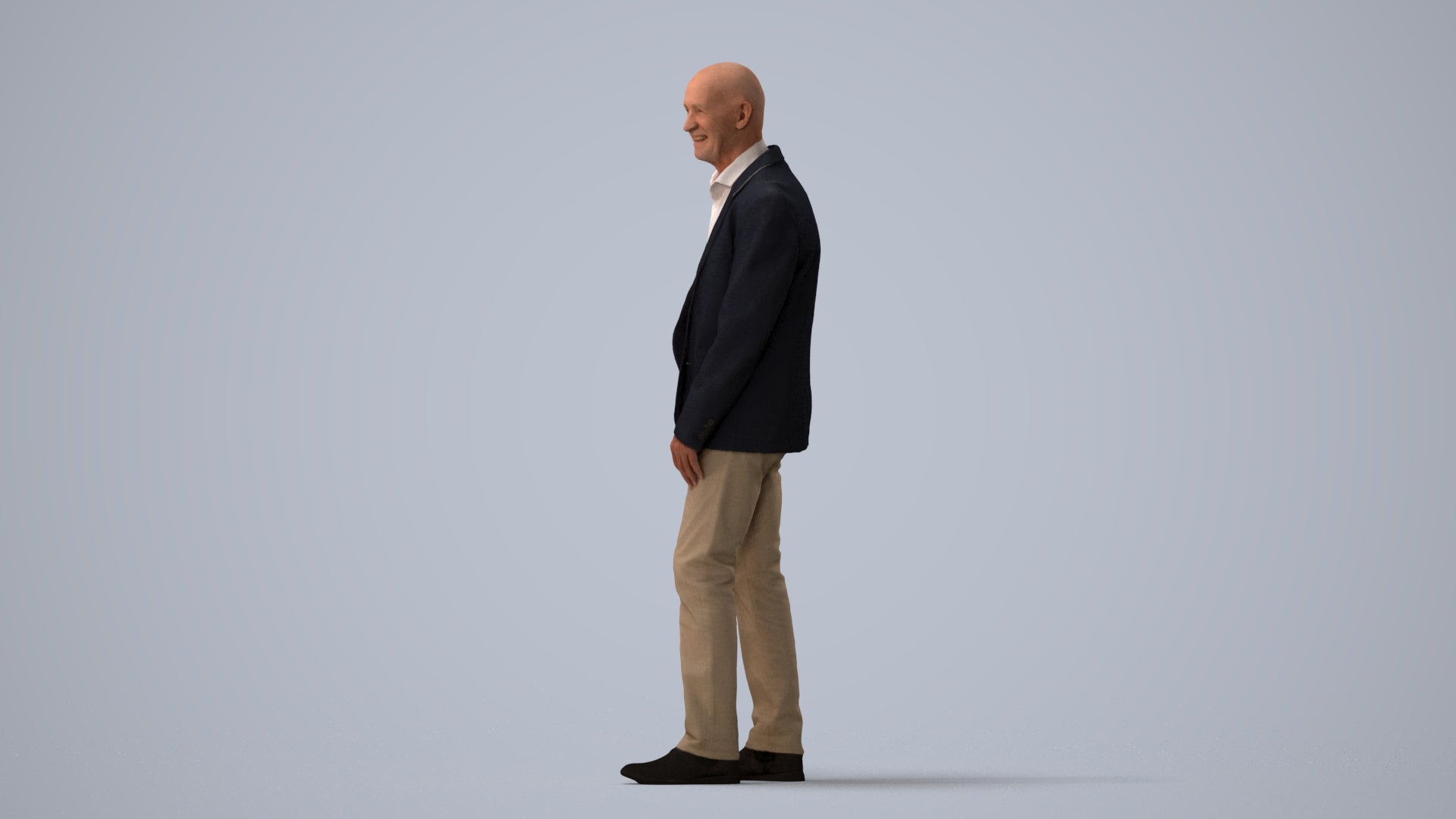 realistic 3D senior man business, scanned archviz people for Blender and 3ds Max, three-quarter view render