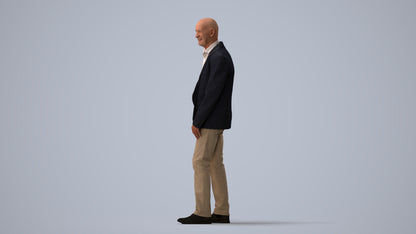 realistic 3D senior man business, scanned archviz people for Blender and 3ds Max, three-quarter view render