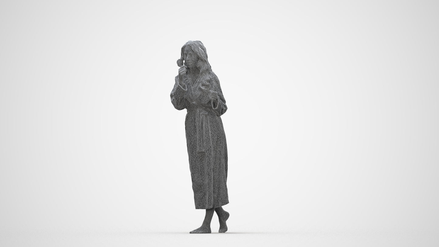 realistic 3D woman casual bathroom, scanned archviz people for Blender and 3ds Max, wireframe back view