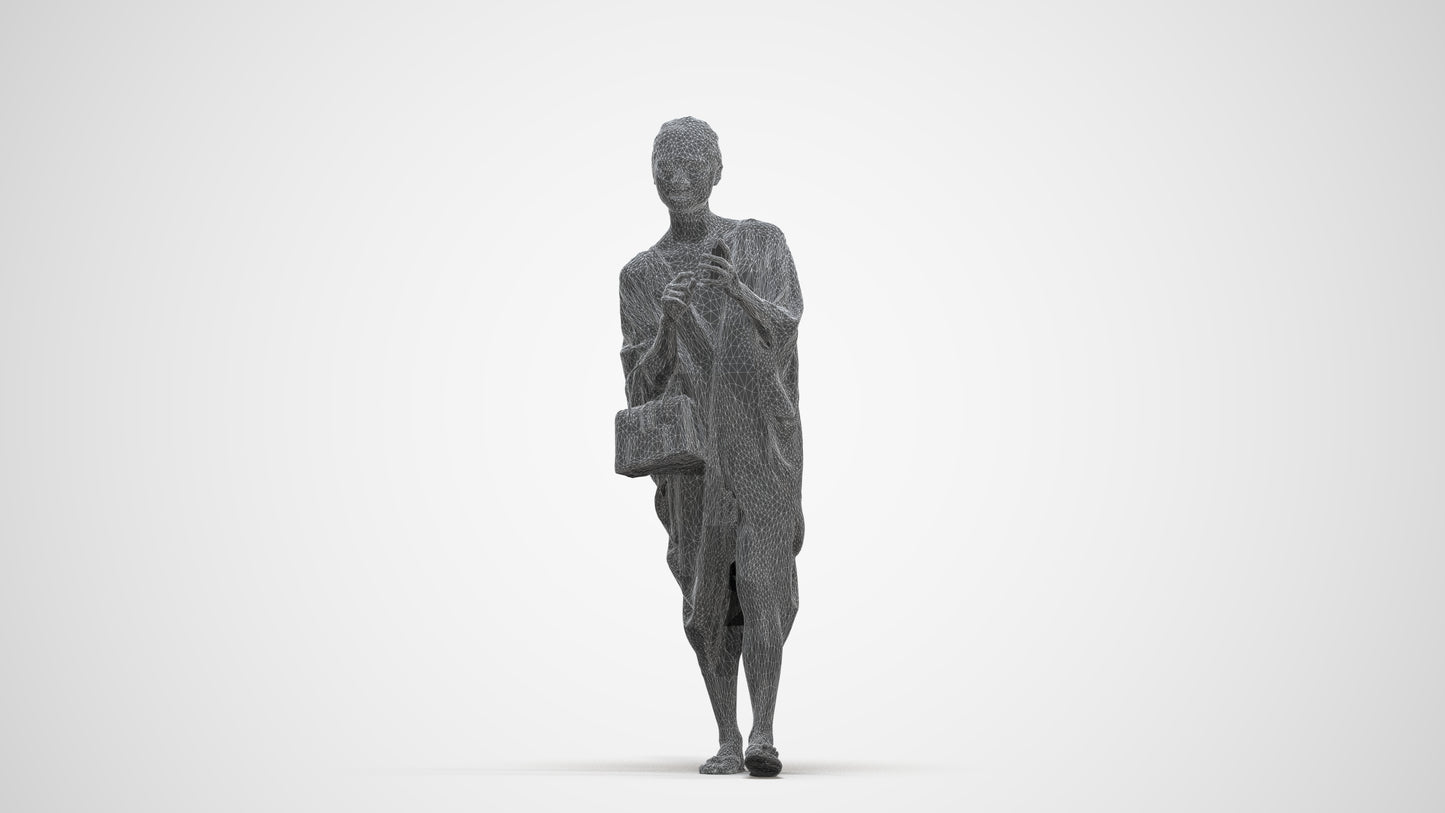 photogrammetry 3D woman walking, realistic human model archviz FBX, three-quarter front view render