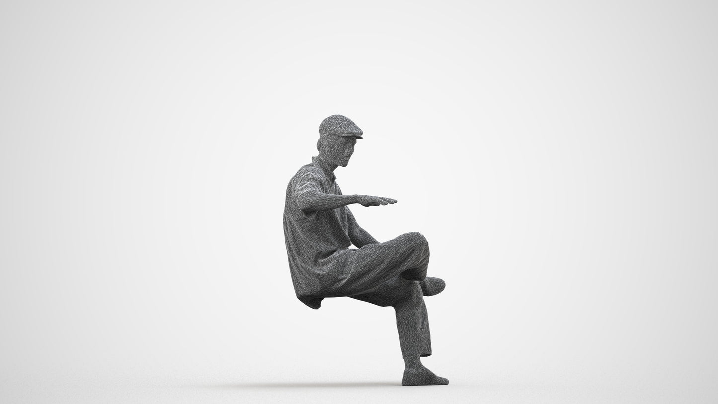 realistic 3D people man casual sitting, render-ready for V-Ray and Corona, FBX OBJ, wireframe side view