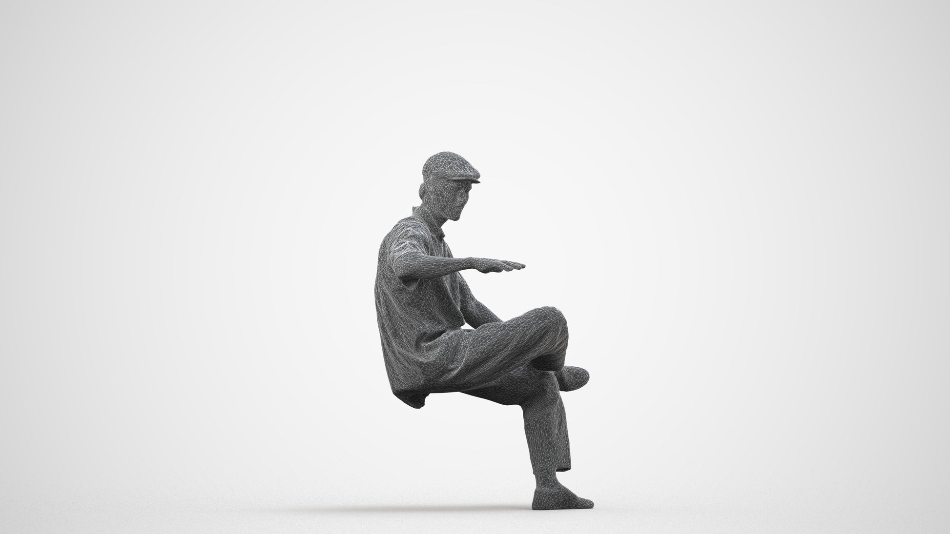 realistic 3D people man casual sitting, render-ready for V-Ray and Corona, FBX OBJ, wireframe side view